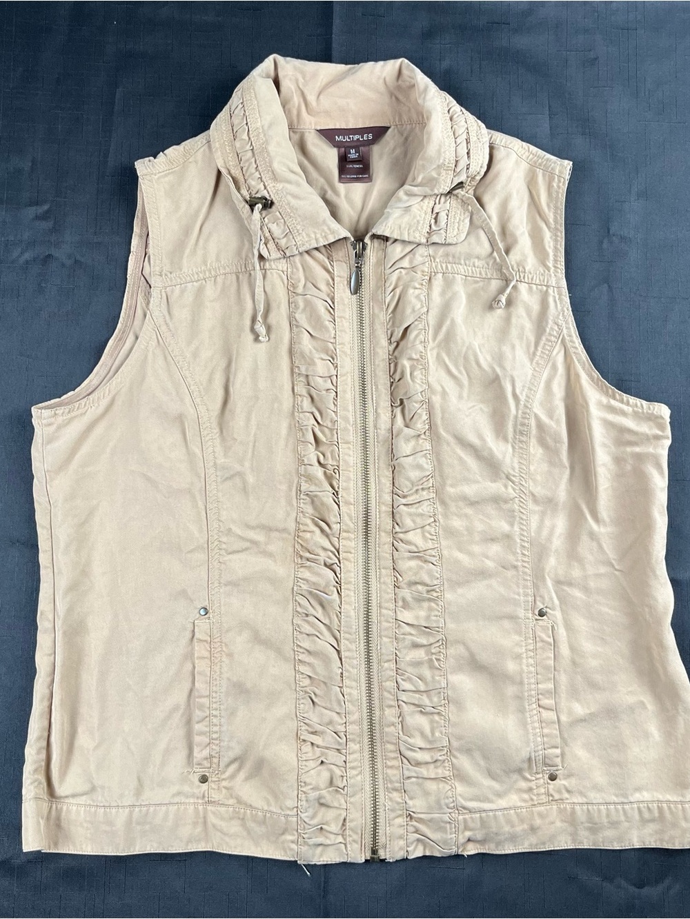 Multiples Beige Sleeveless Zip Front Ruffled Utility Vest size M